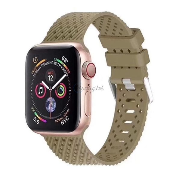 Pótszíj (egyedi méret, nagy, környezetbarát szilikon, lyukacsos, légáteresztő, csíkos) SÖTÉTZÖLD Apple Watch Series 2 42mm, Apple Watch Series 3 42mm, Apple Watch Series 4 44mm, Apple Watch Series 5 44mm, Apple Watch Series 1 42mm, Apple Watch Series