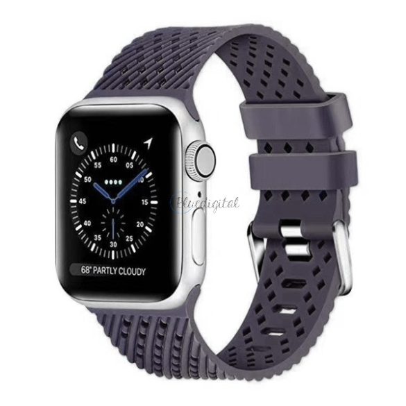 Pótszíj (egyedi méret, környezetbarát szilikon, lyukacsos, légáteresztő, csíkos minta) SZÜRKE Apple Watch Series 1 38mm, Apple Watch Series 2 38mm, Apple Watch Series 4 40mm, Apple Watch Ser