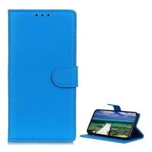 Tok álló, bőr hatású (FLIP, oldalra nyíló, asztali tartó funkció, prémium) VILÁGOSKÉK Xiaomi Redmi Note 8T
