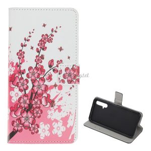 Tok álló, bőr hatású (FLIP, oldalra nyíló, asztali tartó funkció, virág minta) FEHÉR Honor 20, Huawei Nova 5T