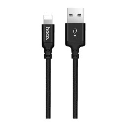   HOCO X14 adatátviteli kábel és töltő (USB - lightning, gyorstöltő, 200cm, cipőfűző) FEKETE
