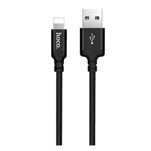 HOCO X14 adatátviteli kábel és töltő (USB - lightning, gyorstöltő, 200cm, cipőfűző) FEKETE