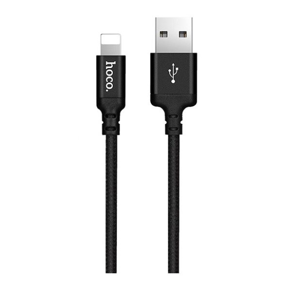 HOCO X14 adatátviteli kábel és töltő (USB - lightning, gyorstöltő, 200cm, cipőfűző) FEKETE