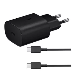   SAMSUNG hálózati töltő Type-C aljzat (25W, PD gyorstöltő 3.0 + EP-DA705BBE Type-C kábel) FEKETE 