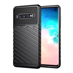   Szilikon telefonvédő (közepesen ütésálló, csíkos, dombor minta) FEKETE Samsung Galaxy S10 (SM-G973)