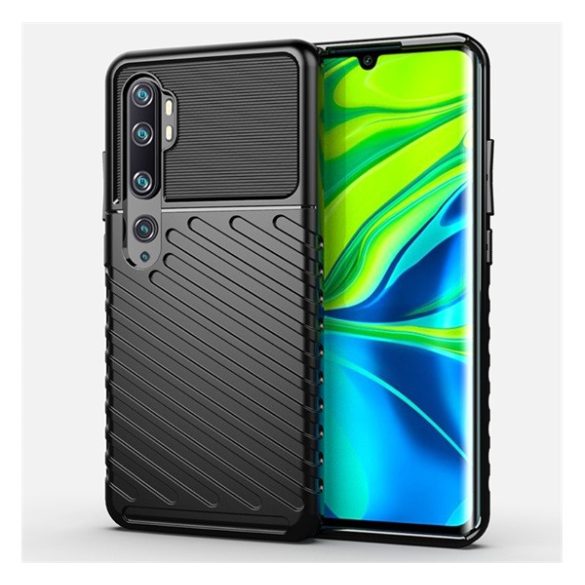 Szilikon telefonvédő (közepesen ütésálló, csíkos, dombor minta) FEKETE Xiaomi Mi Note 10, Xiaomi Mi Note 10 Pro