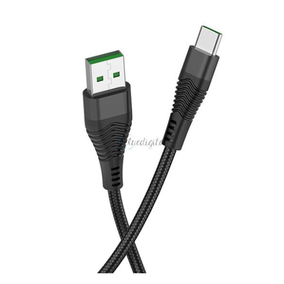 HOCO U53 adatkábel (USB - Type-C, gyorstöltő, 120cm, törésgátló, cipőfűző) FEKETE