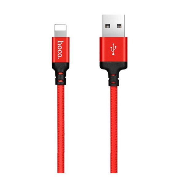 HOCO X14 adatátviteli kábel és töltő (USB - lightning, gyorstöltő, 100cm, cipőfűző) PIROS