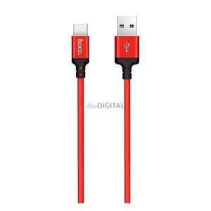 HOCO X14 adatkábel (USB - Type-C, gyorstöltés támogatás, 100cm, törésgátló, cipőfűző minta) PIROS