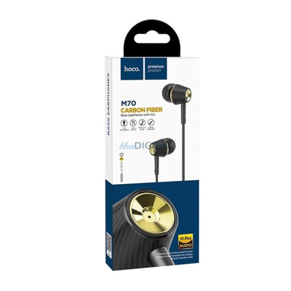 HOCO M70 fülhallgató SZTEREO (3.5mm jack, mikrofon, felvevő gomb) FEKETE