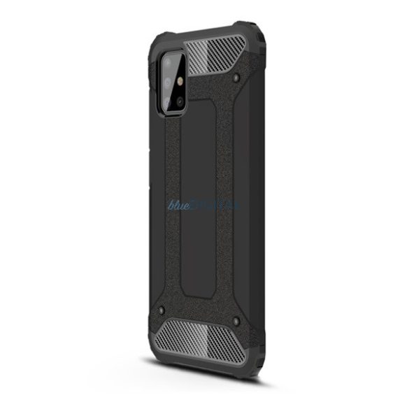 Defender műanyag telefonvédő (közepesen ütésálló, légpárnás sarok, szilikon belső, fémhatás) FEKETE Samsung Galaxy A51 (SM-A515F)