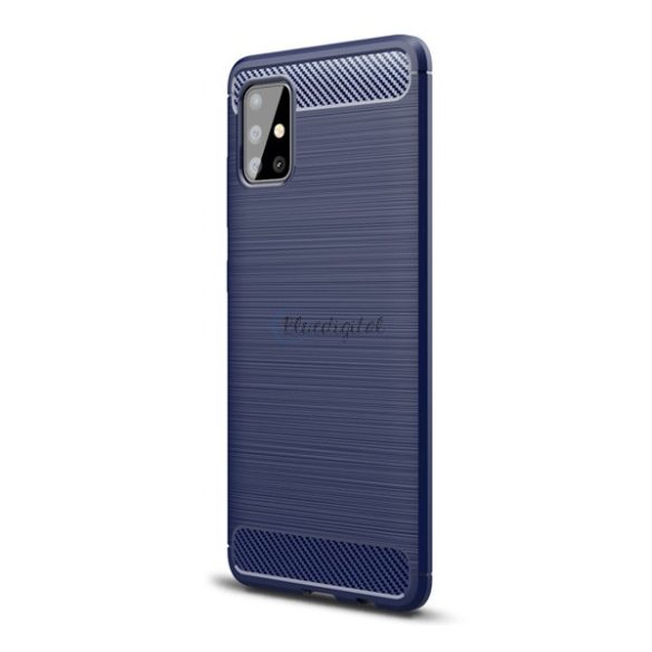 Szilikon telefonvédő (közepesen ütésálló, légpárnás sarok, szálcsiszolt, karbon minta) SÖTÉTKÉK Samsung Galaxy A51 (SM-A515F)