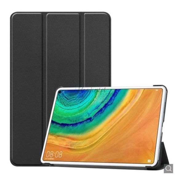 Tok álló, bőr hatású (FLIP, oldalra nyíló, TRIFOLD, asztali tartó) FEKETE Huawei MatePad Pro LTE (MRX-AL19), Huawei MatePad Pro WIFI (MRX-W19)