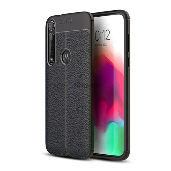 Szilikon telefonvédő (közepesen ütésálló, bőr hatású, varrás minta) FEKETE Motorola Moto G8 Plus (XT2019)