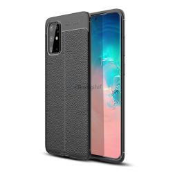   Szilikon telefonvédő (közepesen ütésálló, bőr hatású, varrás minta) FEKETE Samsung Galaxy S20 Plus (SM-G985F), Samsung Galaxy S20 Plus 5G (SM-G986)