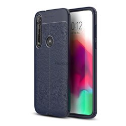   Szilikon telefonvédő (közepesen ütésálló, bőr hatású, varrás minta) SÖTÉTKÉK Motorola Moto G8 Plus (XT2019)
