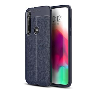 Szilikon telefonvédő (közepesen ütésálló, bőr hatású, varrás minta) SÖTÉTKÉK Motorola Moto G8 Plus (XT2019)