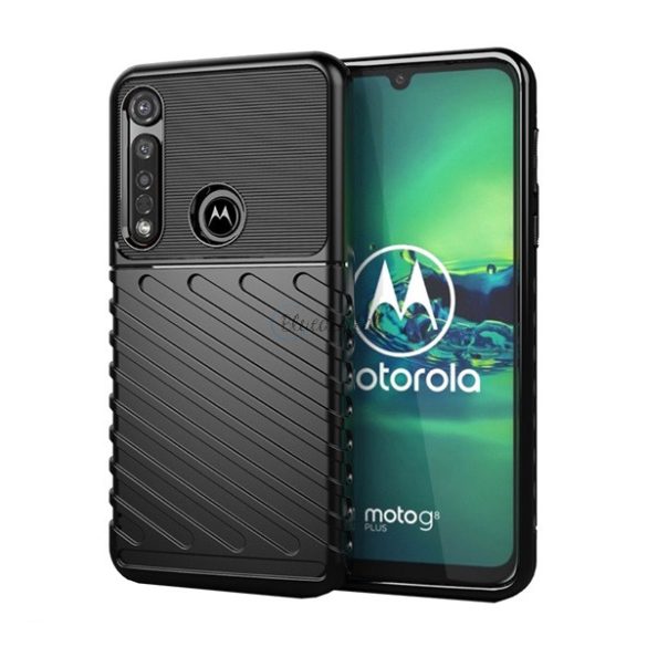 Szilikon telefonvédő (közepesen ütésálló, csíkos, dombor minta) FEKETE Motorola Moto G8 Plus (XT2019)