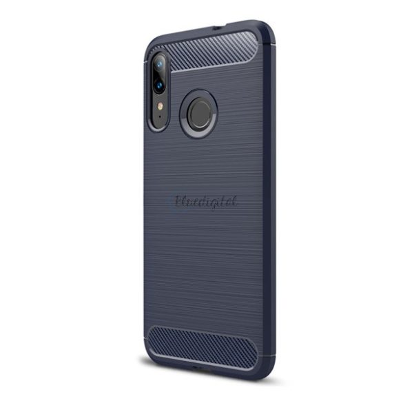 Szilikon telefonvédő (közepesen ütésálló, légpárnás sarok, szálcsiszolt, karbon minta) SÖTÉTKÉK Motorola Moto E6 Plus (XT2052)