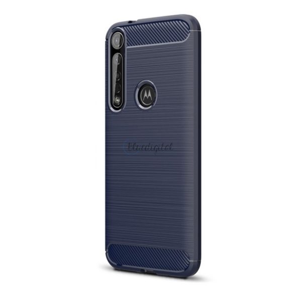 Szilikon telefonvédő (közepesen ütésálló, légpárnás sarok, szálcsiszolt, karbon minta) SÖTÉTKÉK Motorola Moto G8 Plus (XT2019)