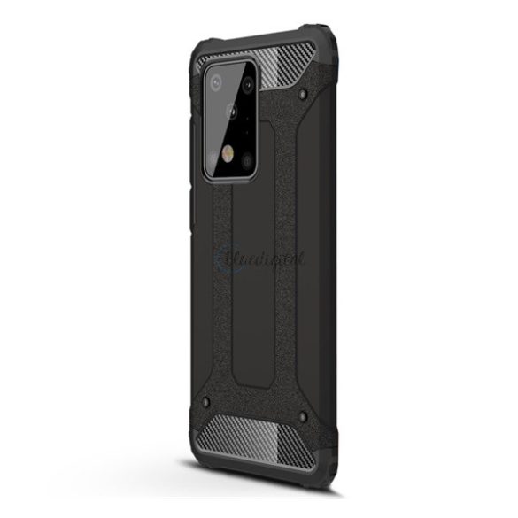 Defender műanyag telefonvédő (közepesen ütésálló, légpárnás sarok, szilikon belső, fémhatás) FEKETE Samsung Galaxy S20 Ultra (SM-G988F), Samsung Galaxy S20 Ultra 5G (SM-G988B)