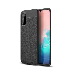   Szilikon telefonvédő (közepesen ütésálló, bőr hatású, varrás minta) FEKETE Samsung Galaxy S20 (SM-G980F), Samsung Galaxy S20 5G (SM-G981U)