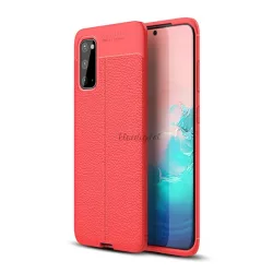   Szilikon telefonvédő (közepesen ütésálló, bőr hatású, varrás minta) PIROS Samsung Galaxy S20 (SM-G980F), Samsung Galaxy S20 5G (SM-G981U)