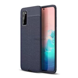   Szilikon telefonvédő (közepesen ütésálló, bőr hatású, varrás minta) SÖTÉTKÉK Samsung Galaxy S20 (SM-G980F), Samsung Galaxy S20 5G (SM-G981U)