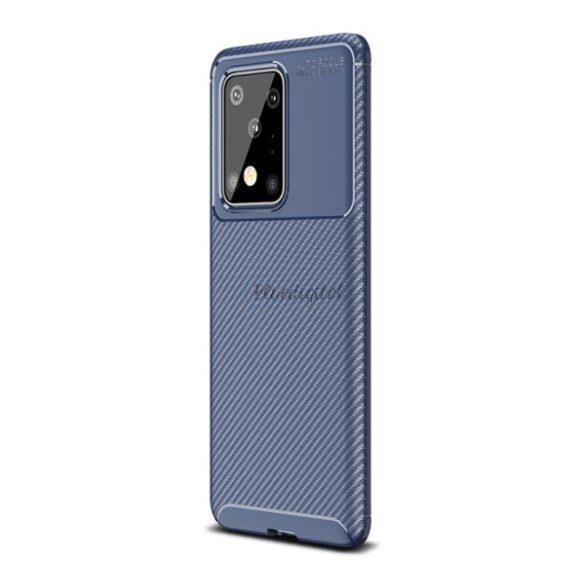 Szilikon telefonvédő (közepesen ütésálló, légpárnás sarok, karbon minta) SÖTÉTKÉK Samsung Galaxy S20 Ultra (SM-G988F), Samsung Galaxy S20 Ultra 5G (SM-G988B)