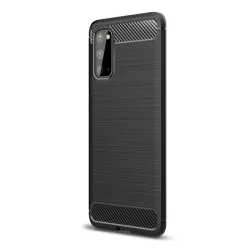   Szilikon telefonvédő (közepesen ütésálló, légpárnás sarok, szálcsiszolt, karbon minta) FEKETE Samsung Galaxy S20 (SM-G980F), Samsung Galaxy S20 5G (SM-G981U)