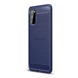 Szilikon telefonvédő (közepesen ütésálló, légpárnás sarok, szálcsiszolt, karbon minta) SÖTÉTKÉK Samsung Galaxy S20 (SM-G980F), Samsung Galaxy S20 5G (SM-G981U)