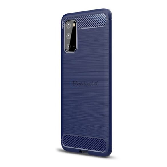 Szilikon telefonvédő (közepesen ütésálló, légpárnás sarok, szálcsiszolt, karbon minta) SÖTÉTKÉK Samsung Galaxy S20 (SM-G980F), Samsung Galaxy S20 5G (SM-G981U)