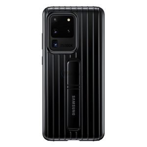 SAMSUNG műanyag telefonvédő (dupla rétegű, gumírozott, asztali tartó funkció) FEKETE Samsung Galaxy S20 Ultra (SM-G988F), Samsung Galaxy S20 Ultra 5G (SM-G988B)
