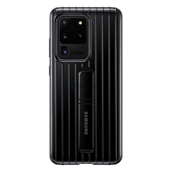 SAMSUNG műanyag telefonvédő (dupla rétegű, gumírozott, asztali tartó funkció) FEKETE Samsung Galaxy S20 Ultra (SM-G988F), Samsung Galaxy S20 Ultra 5G (SM-G988B)