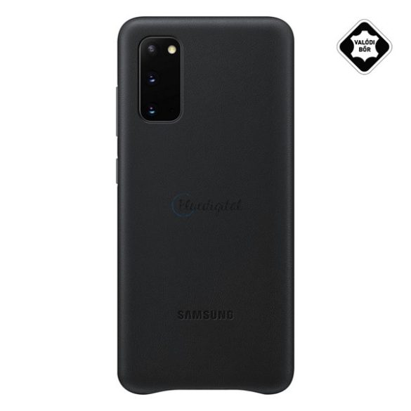 SAMSUNG műanyag telefonvédő (valódi bőr hátlap) FEKETE Samsung Galaxy S20 (SM-G980F), Samsung Galaxy S20 5G (SM-G981U)