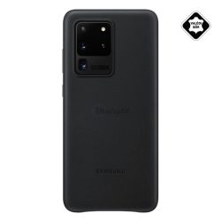   SAMSUNG műanyag telefonvédő (valódi bőr hátlap) FEKETE Samsung Galaxy S20 Ultra (SM-G988F), Samsung Galaxy S20 Ultra 5G (SM-G988B)