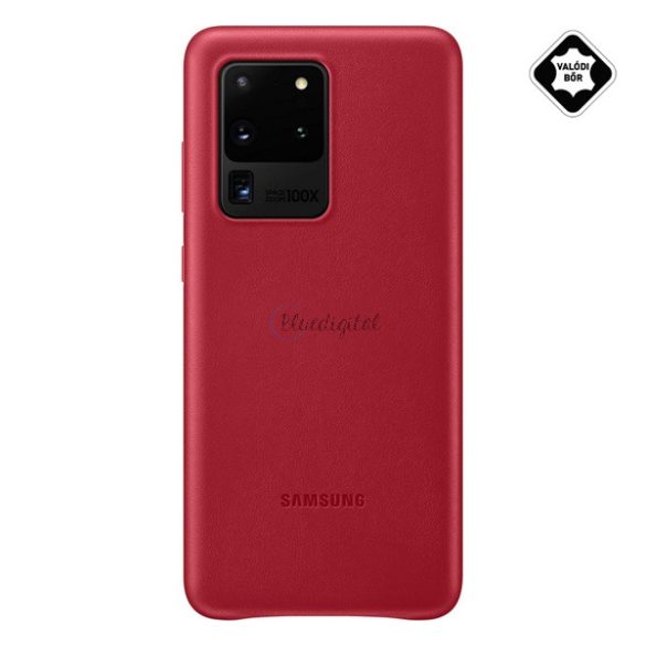 SAMSUNG műanyag telefonvédő (valódi bőr hátlap) PIROS Samsung Galaxy S20 Ultra (SM-G988F), Samsung Galaxy S20 Ultra 5G (SM-G988B)