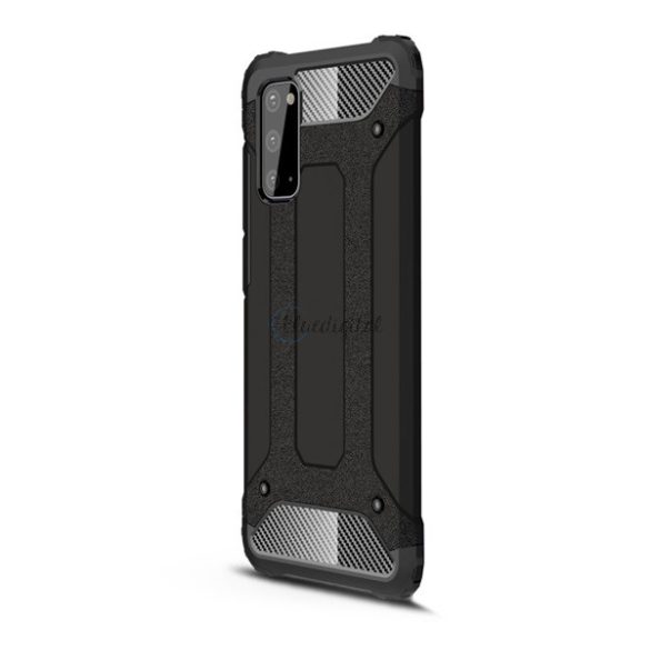 Defender műanyag telefonvédő (közepesen ütésálló, légpárnás sarok, szilikon belső, fémhatás) FEKETE Samsung Galaxy S20 (SM-G980F), Samsung Galaxy S20 5G (SM-G981U)