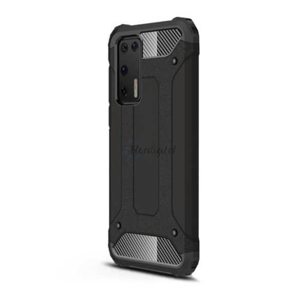 Defender műanyag telefonvédő (közepesen ütésálló, légpárnás sarok, szilikon belső, fémhatás) FEKETE Huawei P40