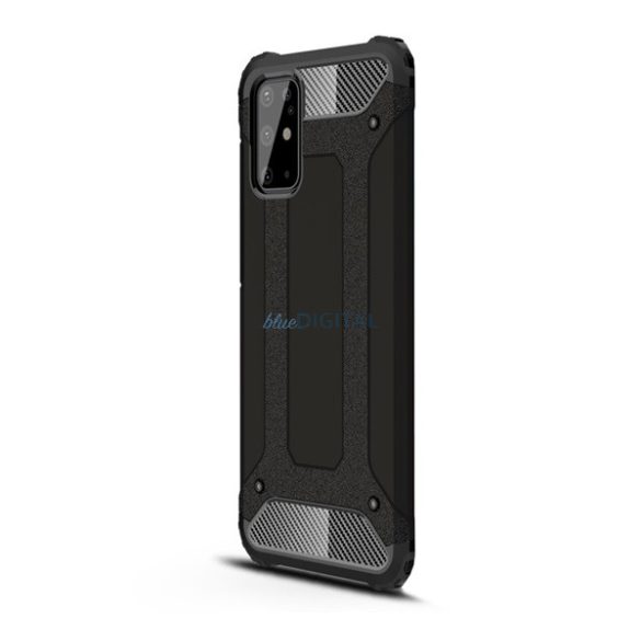 Defender műanyag telefonvédő (ütésállóság, légpárnás sarok, szilikon belső, fémhatás) FEKETE Samsung Galaxy S20 Plus 5G (SM-G986), Galaxy S20 Plus (SM-G985F)