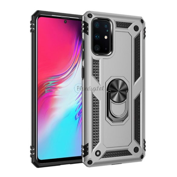 Defender műanyag telefonvédő (közepesen ütésálló, szilikon belső, telefontartó gyűrű, beépített fémlemez) EZÜST Samsung Galaxy S20 Plus (SM-G985F), Samsung Galaxy S20 Plus 5G (SM-G986)