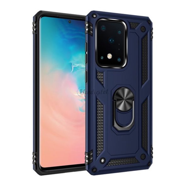 Defender műanyag telefonvédő (közepesen ütésálló, szilikon belső, telefontartó gyűrű, beépített fémlemez) SÖTÉTKÉK Samsung Galaxy S20 Ultra (SM-G988F), Samsung Galaxy S20 Ultra 5G (S