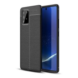   Szilikon telefonvédő (közepesen ütésálló, bőr hatású, varrás minta) FEKETE Samsung Galaxy S10 Lite (SM-G770F)