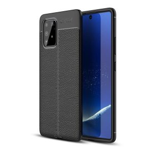 Szilikon telefonvédő (közepesen ütésálló, bőr hatású, varrás minta) FEKETE Samsung Galaxy S10 Lite (SM-G770F) 