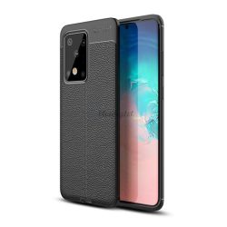   Szilikon telefonvédő (közepesen ütésálló, bőr hatású, varrás minta) FEKETE Samsung Galaxy S20 Ultra (SM-G988F), Samsung Galaxy S20 Ultra 5G (SM-G988B)