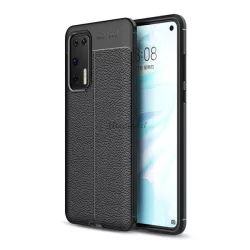   Szilikon telefonvédő (közepesen ütésálló, bőr hatású, varrás minta) FEKETE Huawei P40
