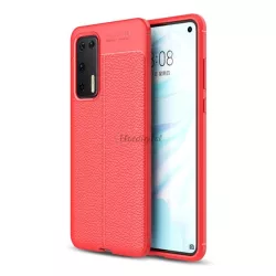   Szilikon telefonvédő (közepesen ütésálló, bőr hatású, varrás minta) PIROS Huawei P40