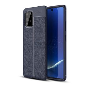 Szilikon telefonvédő (közepesen ütésálló, bőr hatású, varrás minta) SÖTÉTKÉK Samsung Galaxy S10 Lite (SM-G770F) 