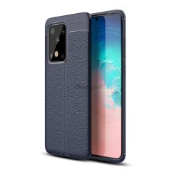   Szilikon telefonvédő (közepesen ütésálló, bőr hatású, varrás minta) SÖTÉTKÉK Samsung Galaxy S20 Ultra (SM-G988F), Samsung Galaxy S20 Ultra 5G (SM-G988B)