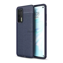   Szilikon telefonvédő (közepesen ütésálló, bőr hatású, varrás minta) SÖTÉTKÉK Huawei P40
